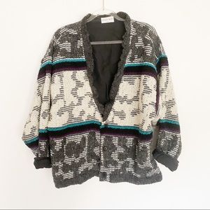 Vintage 80s lambswool oversized cardigan stripe